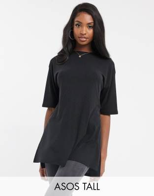 ASOS DESIGN Tall relaxed longline t-shirt in rib with side splits in ice  gray