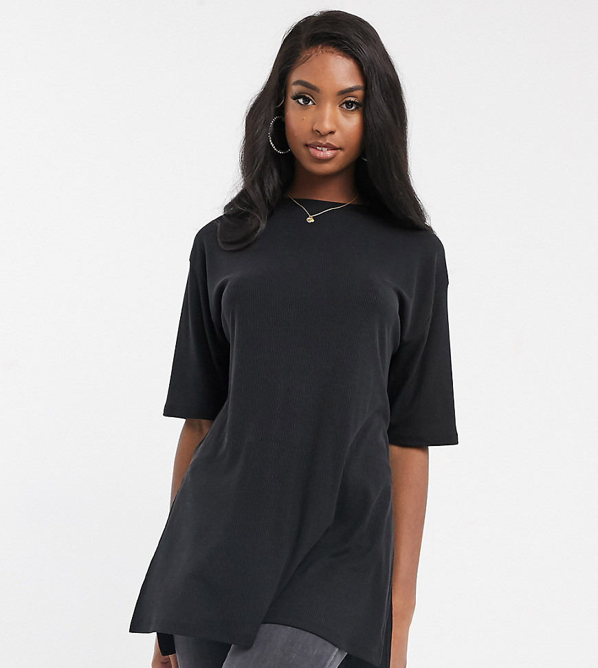 ASOS DESIGN Tall relaxed longline t-shirt in rib with side splits in black