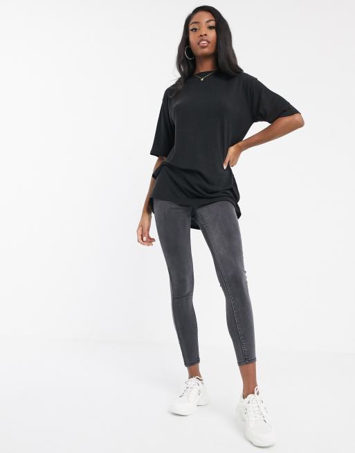 ASOS DESIGN Tall relaxed longline t-shirt in rib with side splits in ice  gray