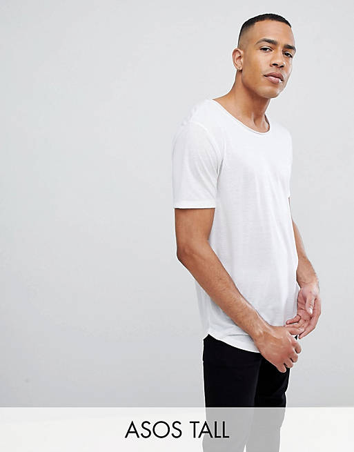 ASOS DESIGN Tall relaxed longline t-shirt with raw scoop neck and curve ...