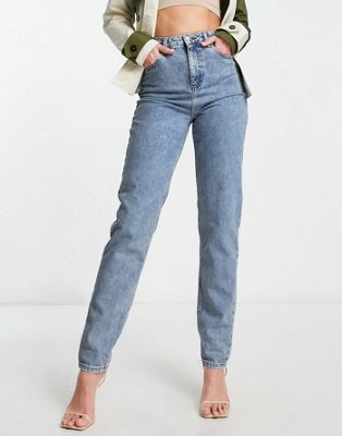 ASOS DESIGN Curve high rise original mom jeans in light wash with rips