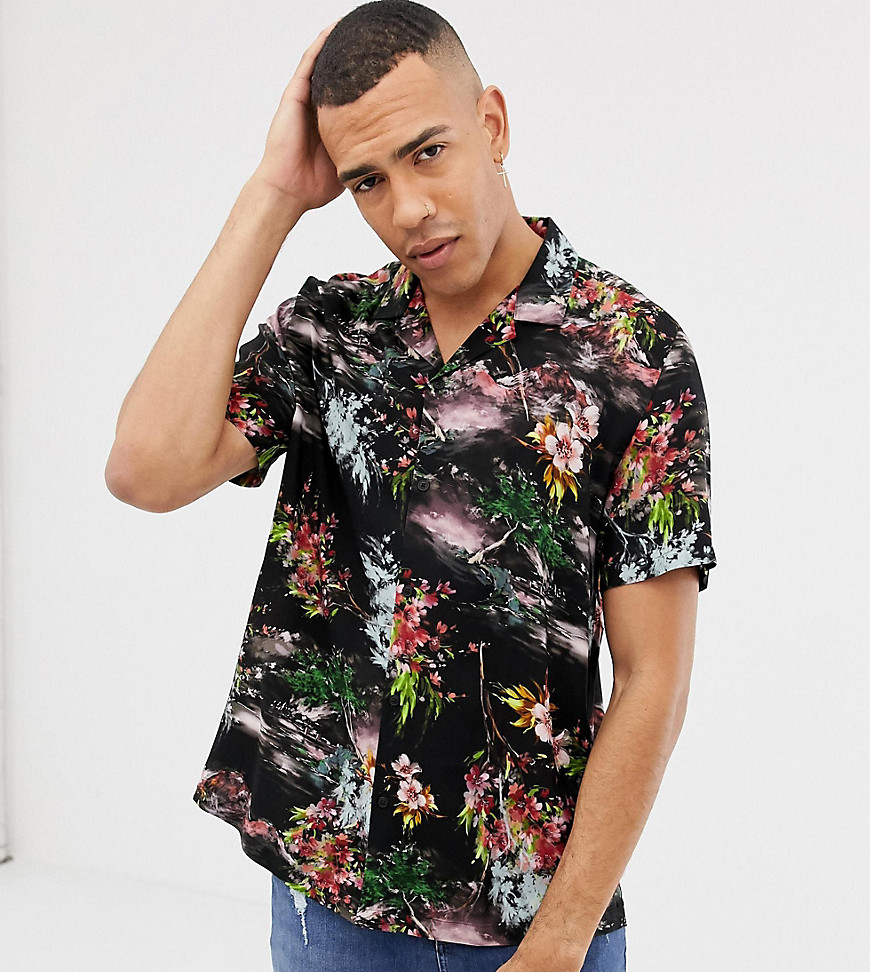ASOS DESIGN Tall relaxed painted style floral shirt in black