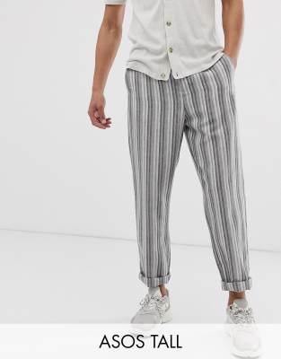 ASOS DESIGN Tall pull on pants in gray stripe