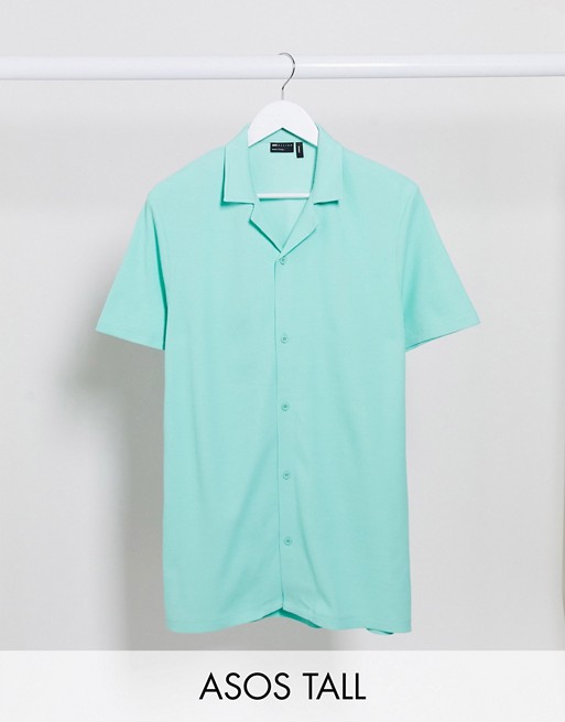 ASOS DESIGN Tall relaxed revere collar waffle shirt in green