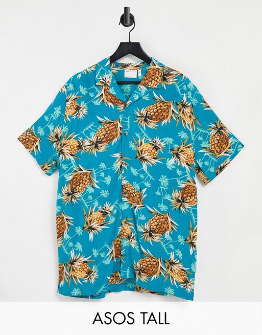 ASOS DESIGN Tall relaxed revere shirt in pineapple viscose print