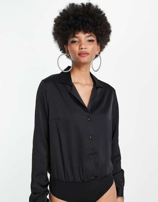 Asos design relaxed satin long 2024 sleeve shirt