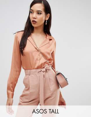 asos design relaxed satin long sleeve shirt