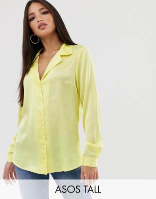 asos design relaxed satin long sleeve shirt