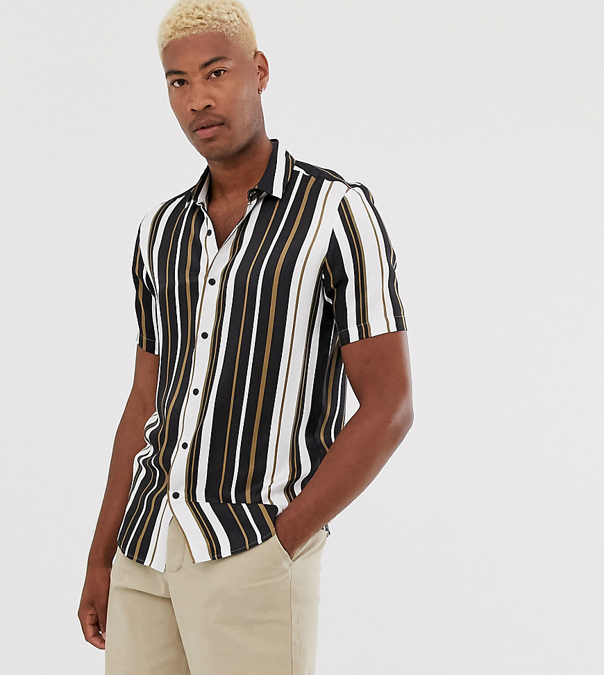 ASOS DESIGN Tall relaxed shirt in white black and gold stripe