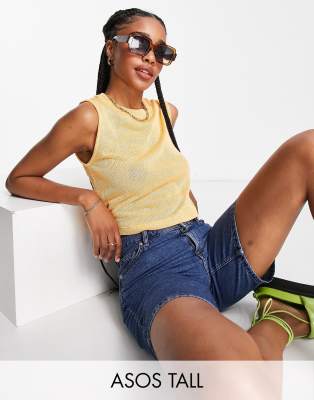 ASOS DESIGN ASOS DESIGN Tall relaxed sleeveless tank in texture in orange-White