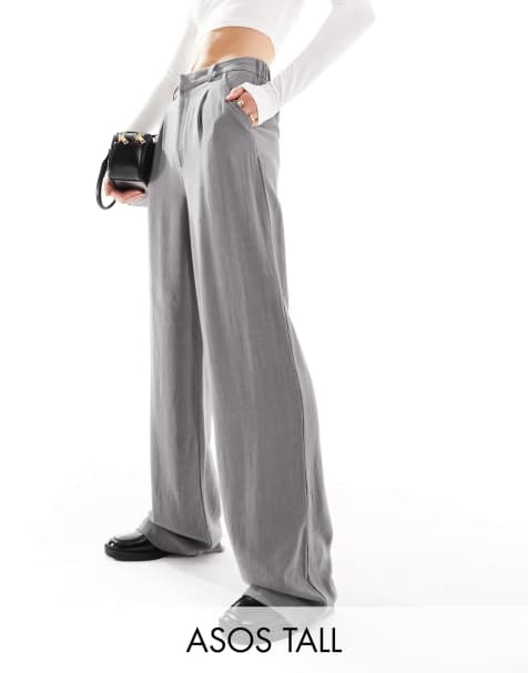 ASOS DESIGN Tall relaxed straight leg linen blend pants in gray - view 1