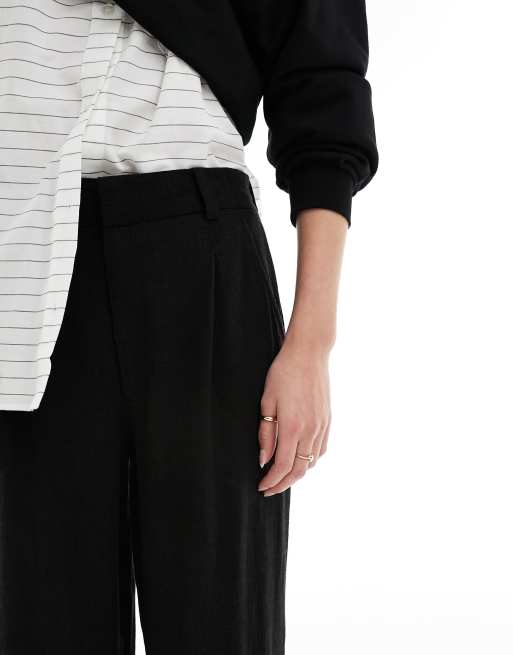 ASOS DESIGN Tall relaxed straight leg linen mix pants in black, 4 of 5