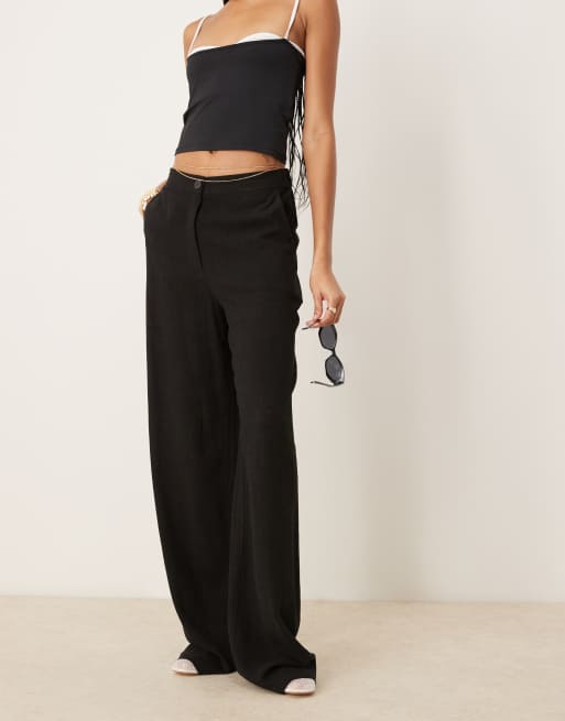 ASOS DESIGN Tall relaxed straight leg trousers with linen in black