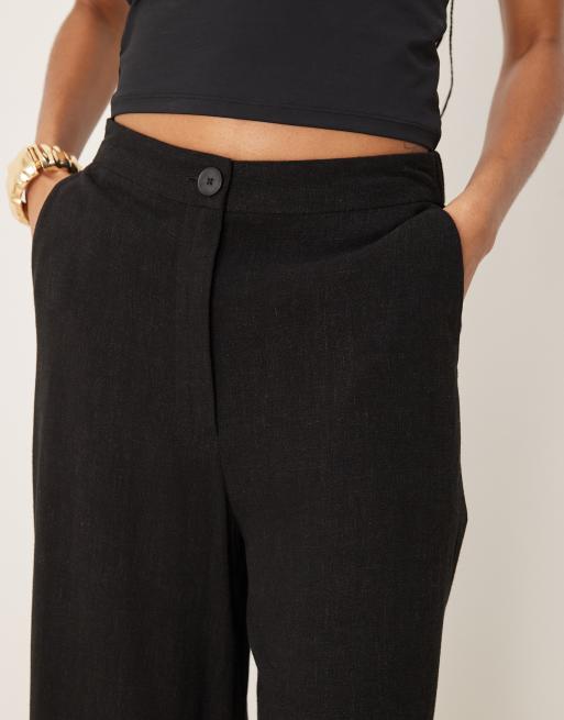 ASOS DESIGN Tall relaxed straight leg trousers with linen in black