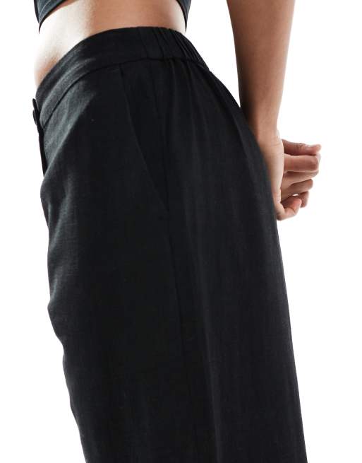 ASOS DESIGN Tall relaxed straight leg linen mix pants in black