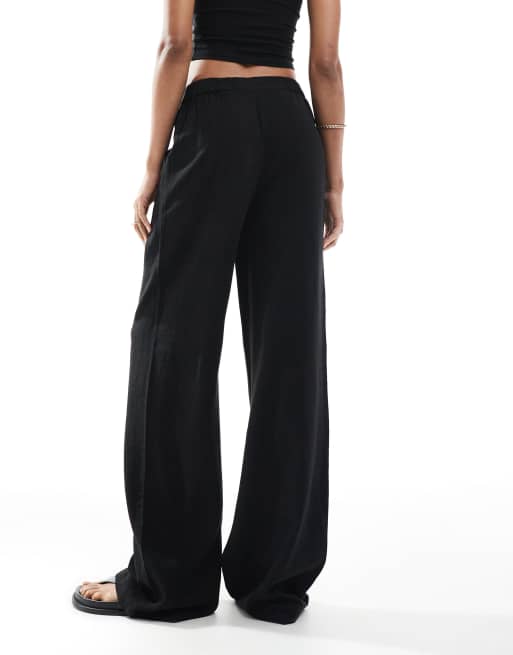 ASOS DESIGN Tall relaxed straight leg linen mix pants in black