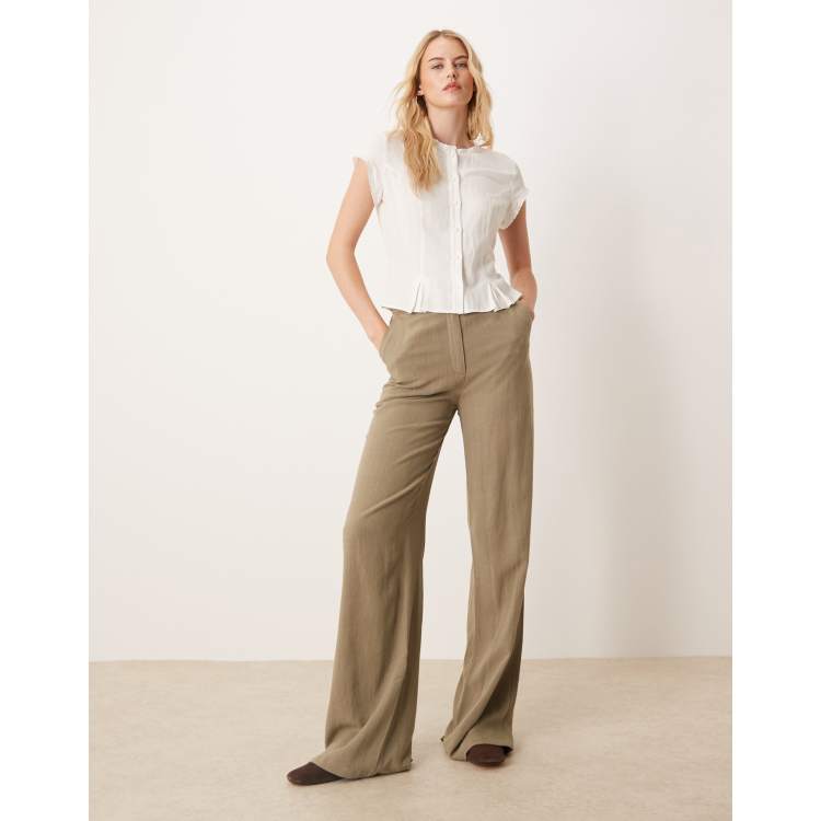 ASOS DESIGN Tall relaxed straight leg linen mix pants in