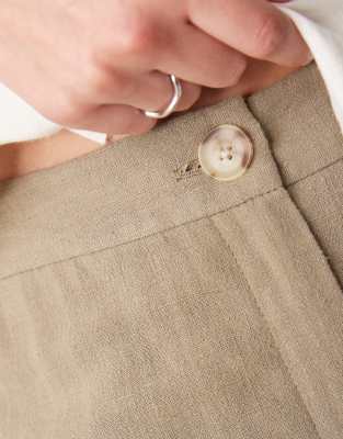ASOS DESIGN Tall relaxed straight leg linen mix pants in khaki