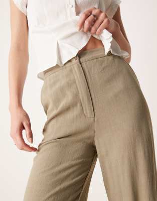 ASOS DESIGN Tall relaxed straight leg linen mix pants in khaki