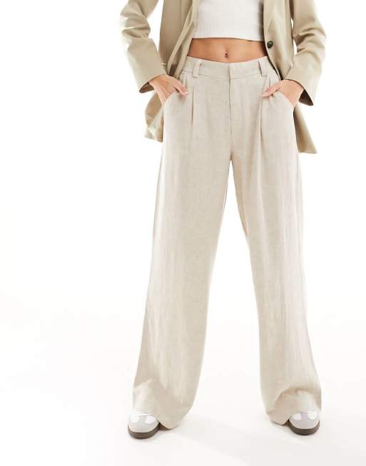 ASOS DESIGN Tall relaxed straight leg linen mix pants in natural , 3 of 5