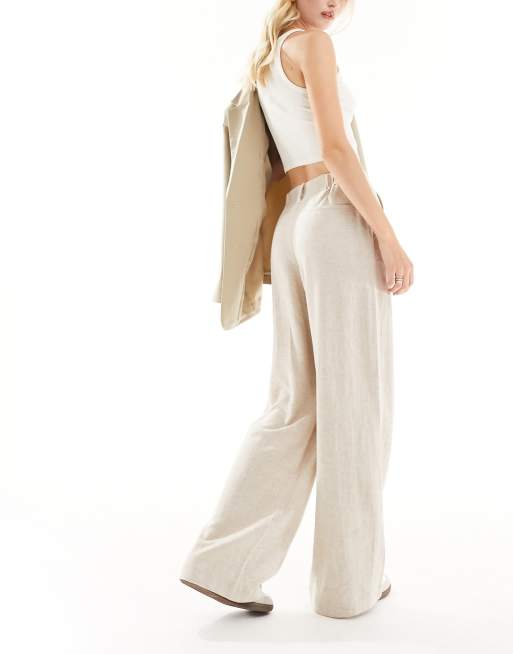 ASOS DESIGN Tall relaxed straight leg linen mix pants in natural , 4 of 5