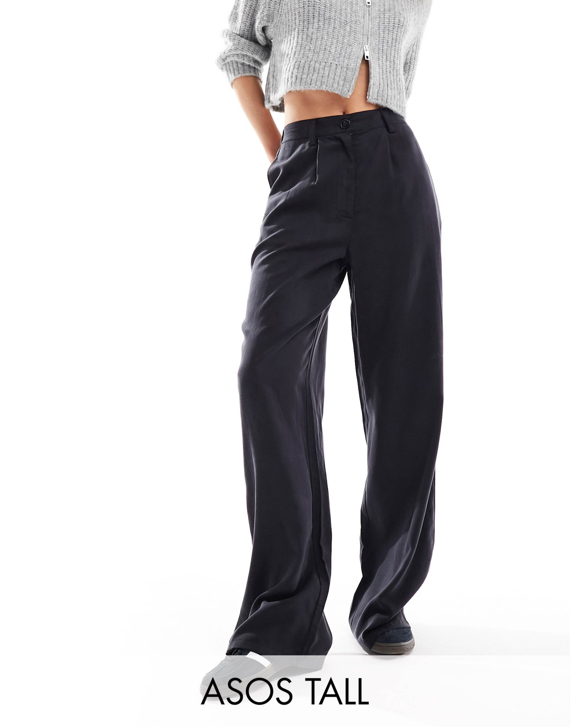 asos design tall relaxed straight leg pants in washed black