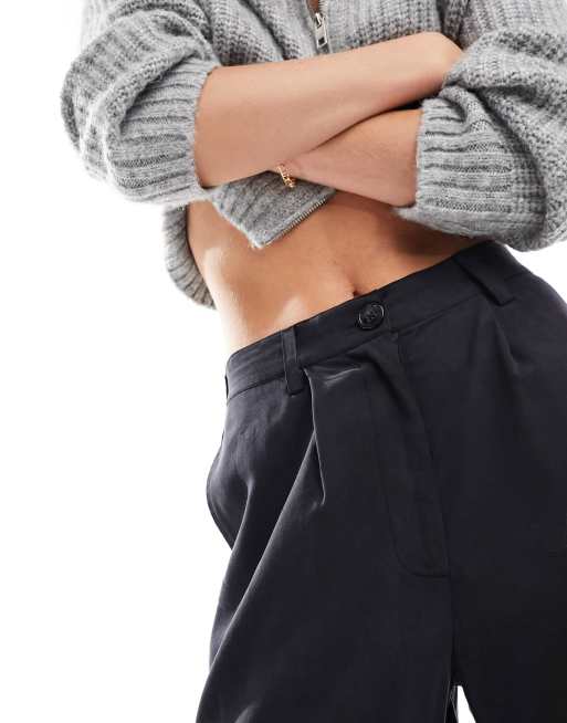 ASOS DESIGN Tall wide leg dad pants in washed black 