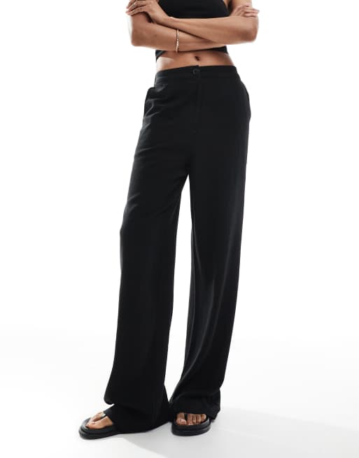 ASOS DESIGN Tall relaxed straight leg pants with linen in black, 3 of 5