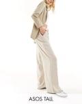 [ASOS Tall] ASOS DESIGN Tall relaxed straight leg pants with linen in natural-Neutral 14 Natural