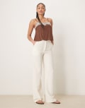 [ASOS DESIGN] ASOS DESIGN Tall relaxed straight leg pants with linen in off white 16 off white
