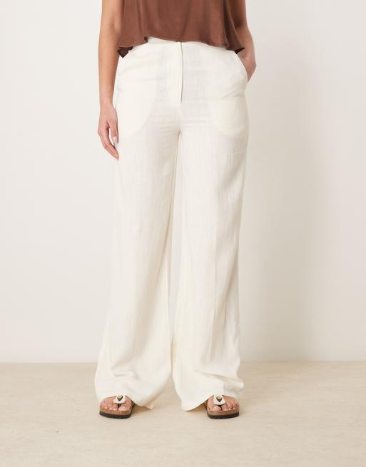 ASOS DESIGN Tall relaxed straight leg pants with linen in off white
