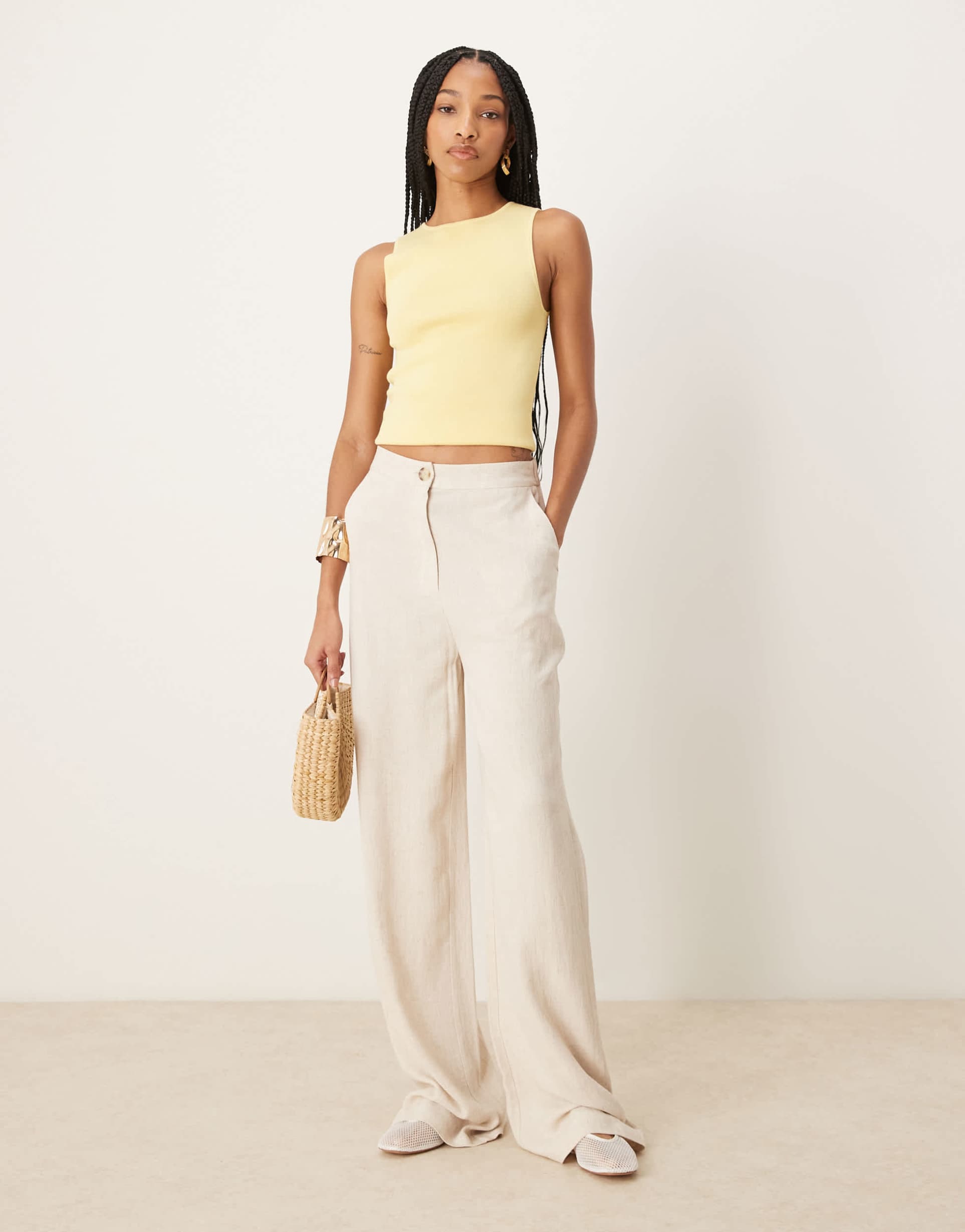 asos design tall relaxed straight leg pants with linen in stone