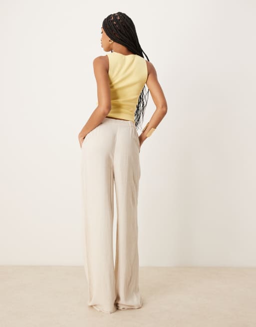 ASOS DESIGN Tall relaxed straight leg pants with linen in stone