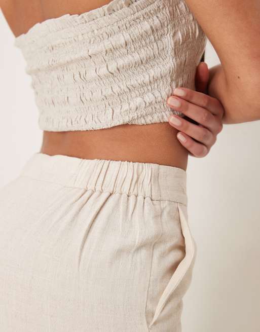 ASOS DESIGN Tall relaxed straight leg pants with linen in stone