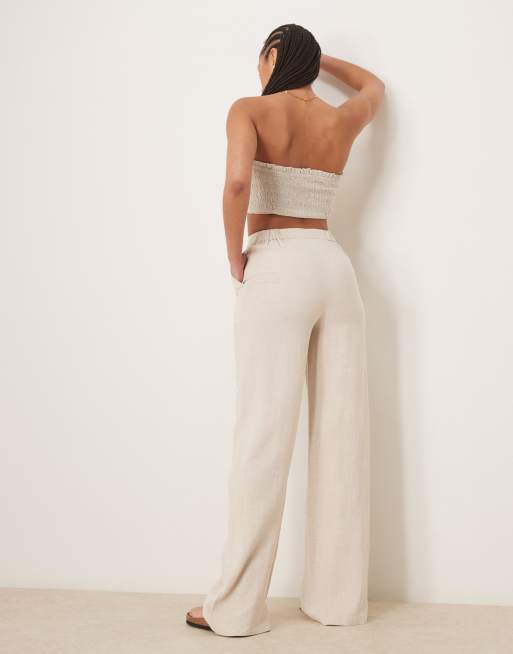 ASOS DESIGN Tall relaxed straight leg pants with linen in stone