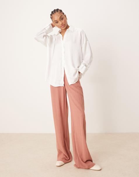 ASOS DESIGN Tall relaxed straight leg trousers with linen in Apricot