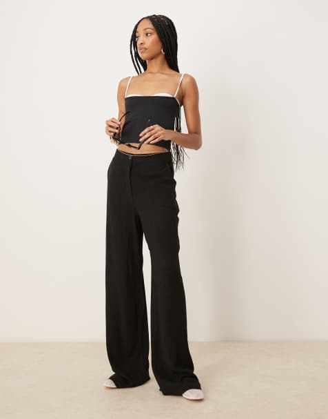 ASOS DESIGN Tall relaxed straight leg trousers with linen in black