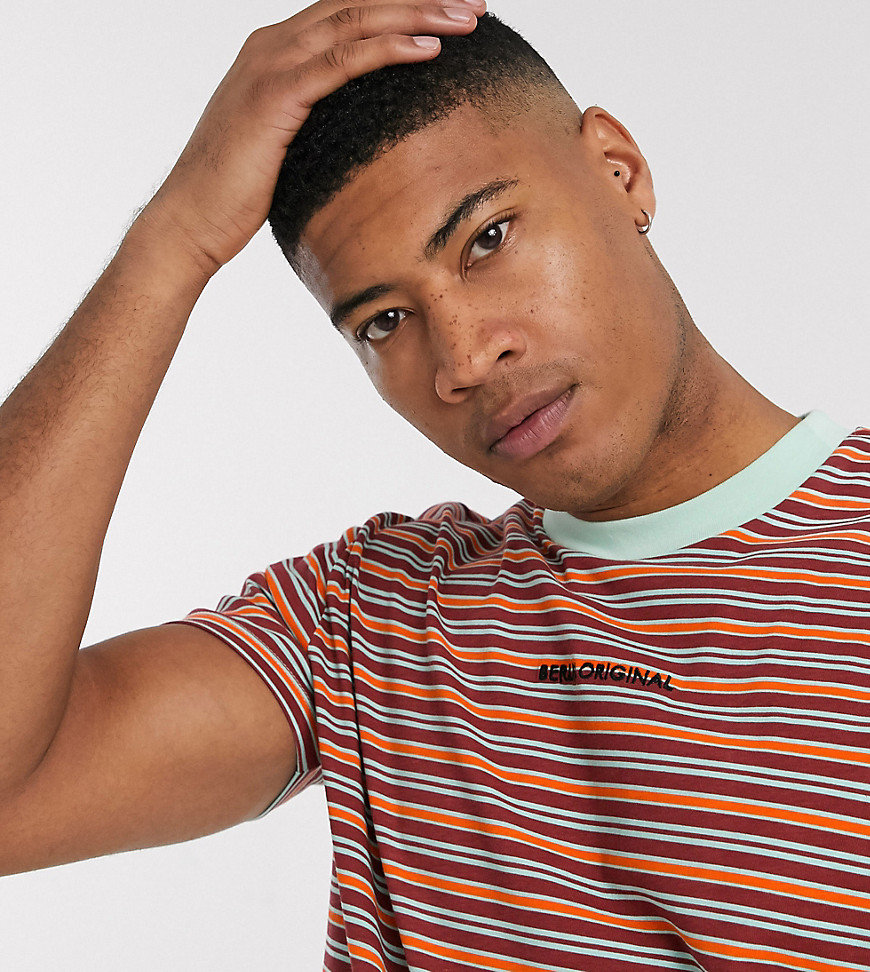 ASOS DESIGN Tall relaxed stripe t-shirt with small chest embroidery and contrast neck-Multi