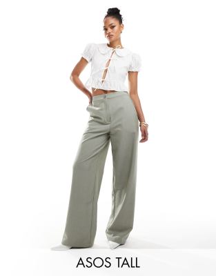 Asos Tall Asos Design Tall Relaxed Tailored Pants In Olive-green