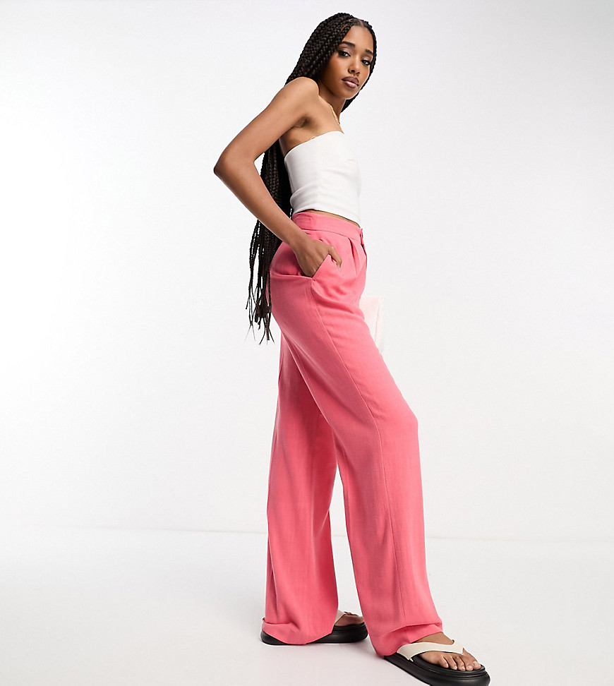 ASOS DESIGN Tall relaxed trousers with linen in coral-Orange