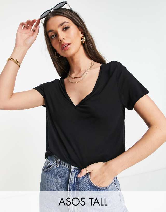 ASOS Tall - ASOS DESIGN Tall relaxed v neck t-shirt in black