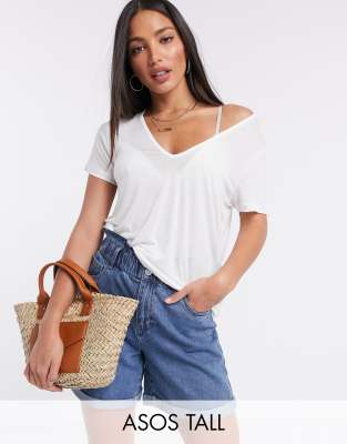 Asos Tall Asos Design Tall Oversized V-neck T-shirt In Rib In White