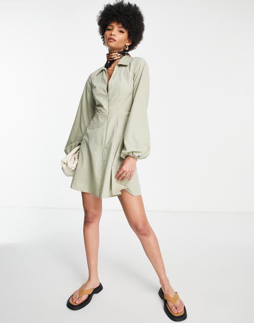 ASOS DESIGN Tall retro mini shirt dress with flare skirt in khaki