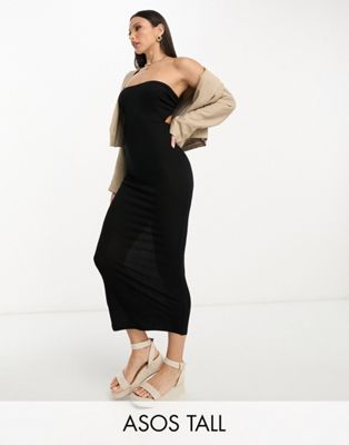 Asos Tall Asos Design Tall Bandeau Body-conscious Midi Dress In Black