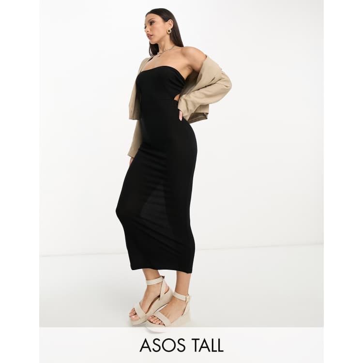 ASOS DESIGN Tall rib bandeau maxi beach dress in black