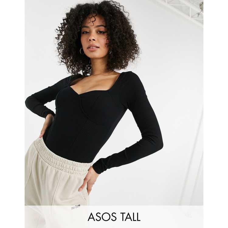 long sleeve black ribbed bodysuit