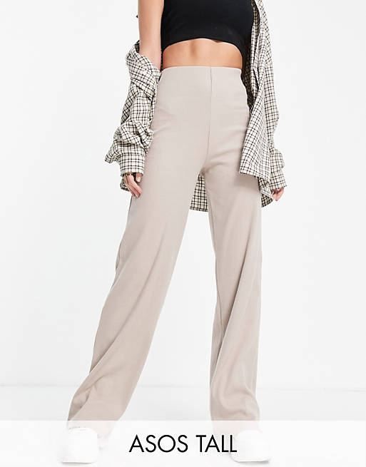 Women Tall rib dad trouser in taupe 