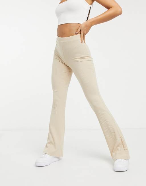 ASOS DESIGN Tall rib kick flare pants in sand