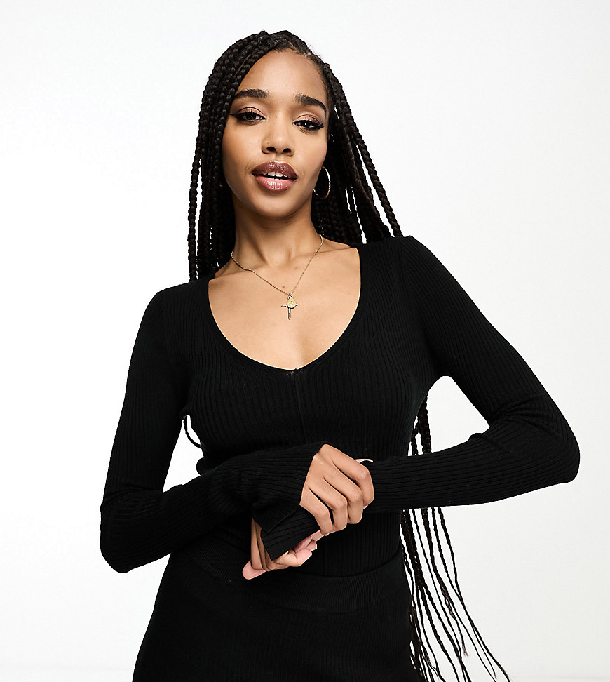Asos Tall Asos Design Tall Rib Sweater With V Neck In Black