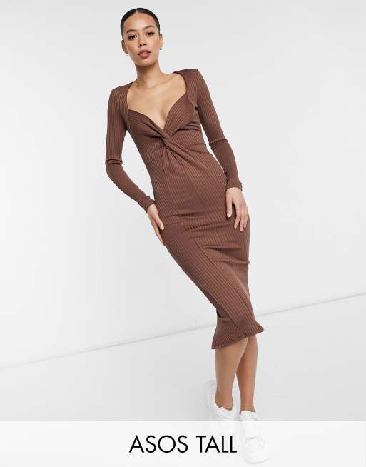 Rib Twist Front Midi Dress